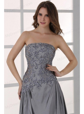 Grey A-line Scoop Half Sleeves Prom Dress with Appliques and Beading