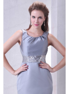 Grey Column Scoop Mini-length Short Prom Dress with Beading