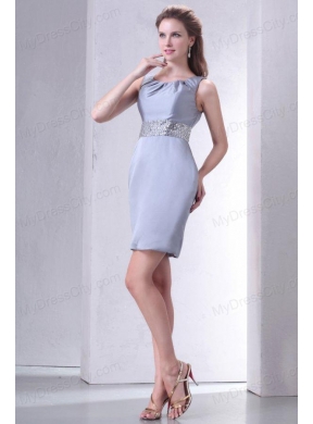 Grey Column Scoop Mini-length Short Prom Dress with Beading