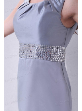 Grey Column Scoop Mini-length Short Prom Dress with Beading