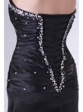 High Slit Black Sweetheart Prom Dress with Beading and Ruching