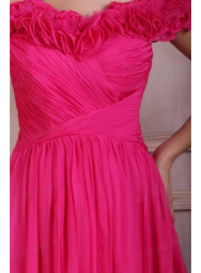 Hot Pink Short Mini-length Prom Dress with Off The Shoulder Flowers