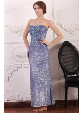 Lavender Column Ankle-length Sweetheart Prom Dress with Sequins