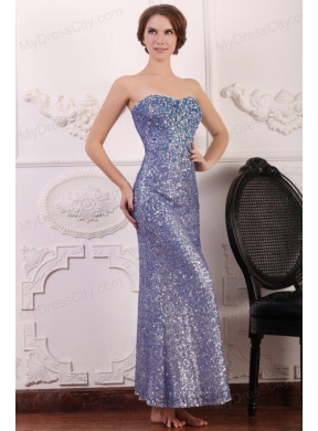 Lavender Column Ankle-length Sweetheart Prom Dress with Sequins