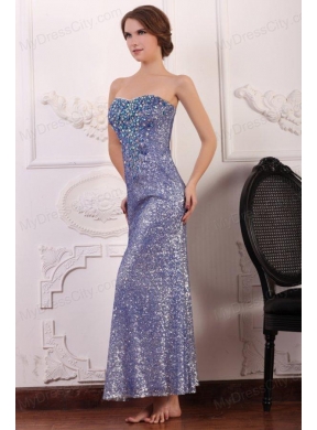 Lavender Column Ankle-length Sweetheart Prom Dress with Sequins