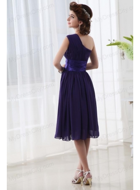 Lovely One Shoulder A-line Knee-length Prom Dress with Belt