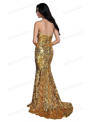 Mermaid Gold Sweetheart Sequins Beading Floor-length Prom Dress