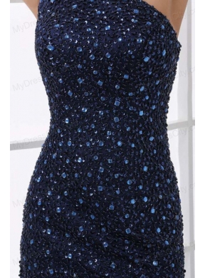 Mermaid One Shoulder Navy Blue Beading Tulle  Prom Dress