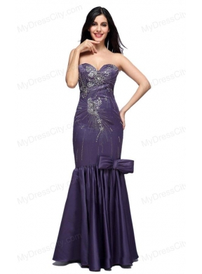 Mermaid Purple Sweetheart Bow Purple Beading Prom Dress