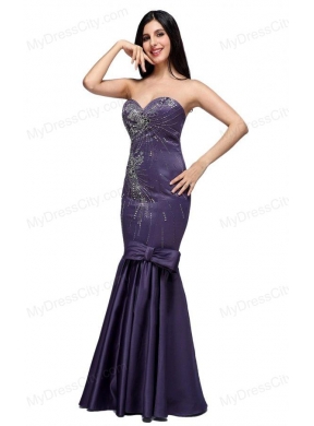 Mermaid Purple Sweetheart Bow Purple Beading Prom Dress