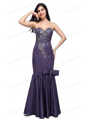 Mermaid Purple Sweetheart Bow Purple Beading Prom Dress