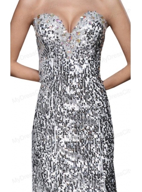 Mermaid Silver Sequins Sweetheart Beading Brush Train Prom Dress