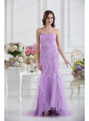 Mermaid Strapless Prom Dress in Lavender with Ruffles