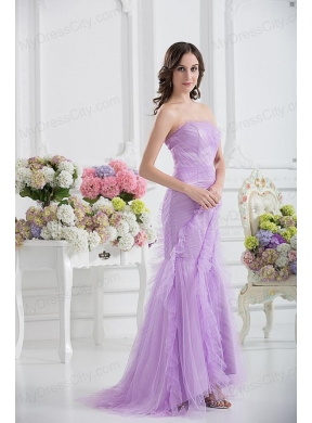 Mermaid Strapless Prom Dress in Lavender with Ruffles