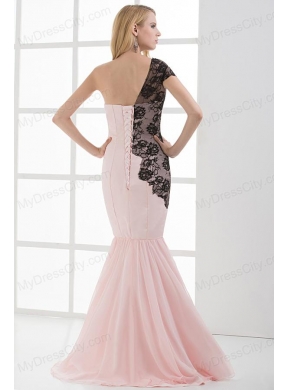 Mermaid Sweetheart Ruching Chiffon Lace Light Pink Prom Dress