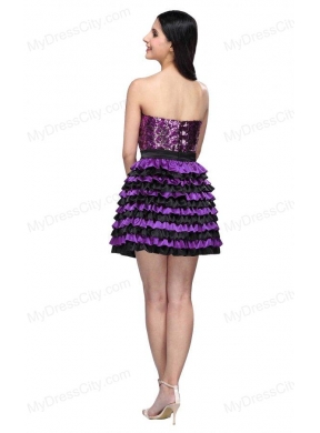 Multi-color Strapless A-line Ruffled Layers Sequins Knee-length Prom Dress