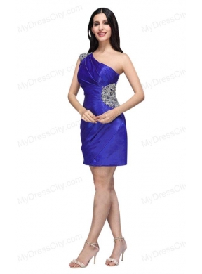 One Shoulder Column Beaded Decorate Mini-length Prom Dress in Blue