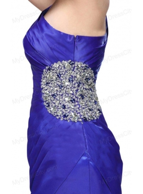 One Shoulder Column Beaded Decorate Mini-length Prom Dress in Blue