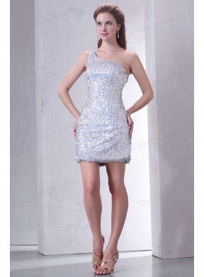 One Shoulder Column Mini-length Sequins Prom Dress for Night Club