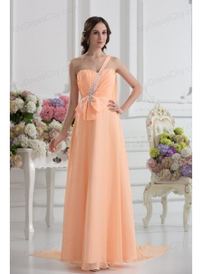 One Shoulder Empire Prom Dress with Watteau Train with Orange