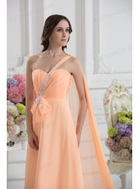 One Shoulder Empire Prom Dress with Watteau Train with Orange