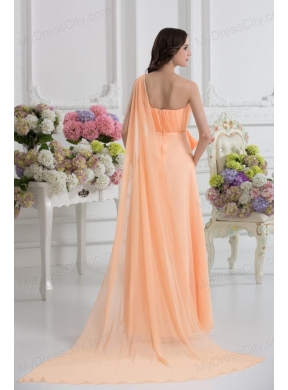 One Shoulder Empire Prom Dress with Watteau Train with Orange