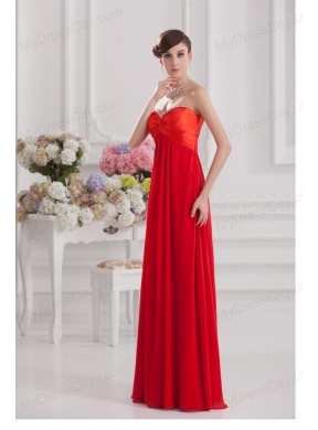 Red Empire Chiffon Beaded Decorate Prom Dress with Sweetheart