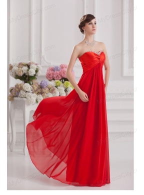 Red Empire Chiffon Beaded Decorate Prom Dress with Sweetheart