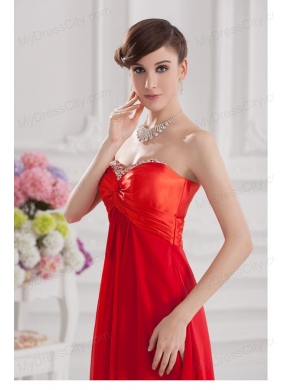 Red Empire Chiffon Beaded Decorate Prom Dress with Sweetheart