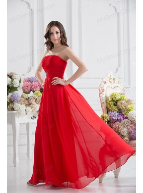 Red Empire Strapless Chiffon Floor-length Prom Dress