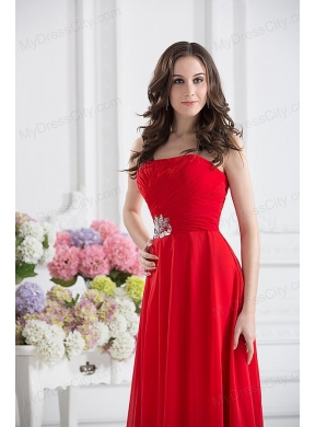 Red Empire Strapless Chiffon Floor-length Prom Dress