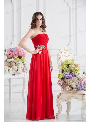 Red Empire Strapless Chiffon Floor-length Prom Dress