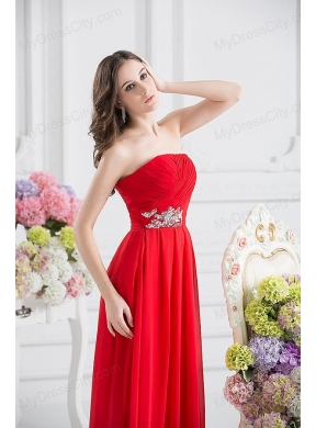 Red Empire Strapless Chiffon Floor-length Prom Dress