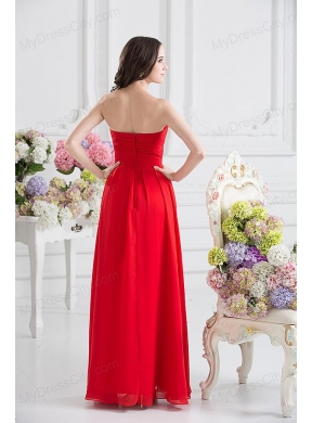 Red Empire Strapless Chiffon Floor-length Prom Dress