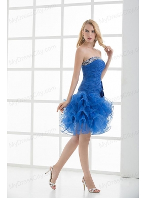 Short Strapless Beading and Ruching Ruffles Organza Prom Dress