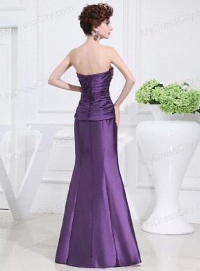 Strapless Floor-length Beading Taffeta Eggplant Purple Prom Dress