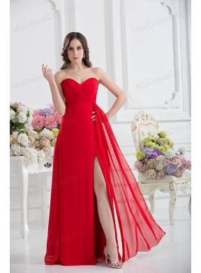 Sweetheart Empire Ruching Chiffon Prom Dress in Red