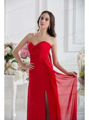 Sweetheart Empire Ruching Chiffon Prom Dress in Red