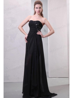 Sweetheart Hand Made Flowers and Silt Chiffon Black Prom Dress