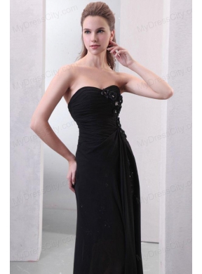 Sweetheart Hand Made Flowers and Silt Chiffon Black Prom Dress