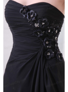 Sweetheart Hand Made Flowers and Silt Chiffon Black Prom Dress