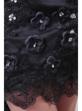 Sweetheart Hand Made Flowers and Silt Chiffon Black Prom Dress