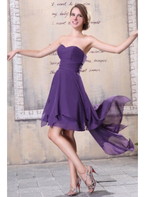 Sweetheart High-low Chiffon Empire Purple Prom Dress for Girls