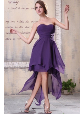 Sweetheart High-low Chiffon Empire Purple Prom Dress for Girls