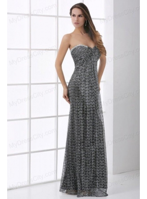 Sweetheart Silver and Black Empire Floor-length Sequins Prom Dress