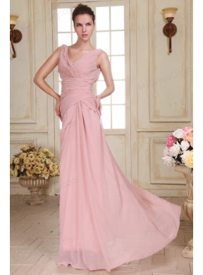 V-neck Floor-length Ruche Decorate Empire Chiffon Prom Dress