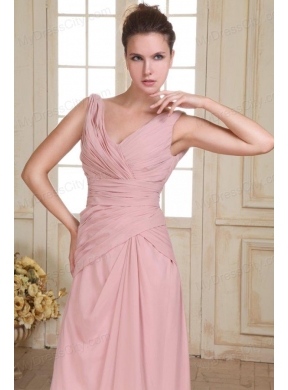 V-neck Floor-length Ruche Decorate Empire Chiffon Prom Dress