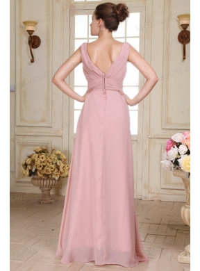 V-neck Floor-length Ruche Decorate Empire Chiffon Prom Dress