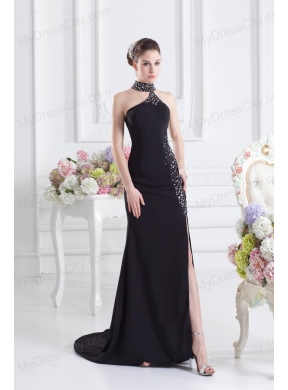 2014 Black Halter Top Empire Prom Dress with Beading