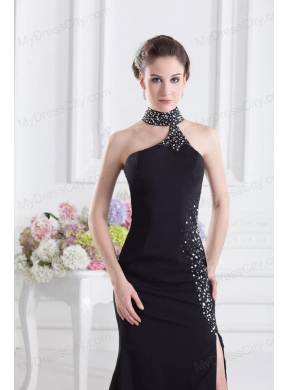 2014 Black Halter Top Empire Prom Dress with Beading